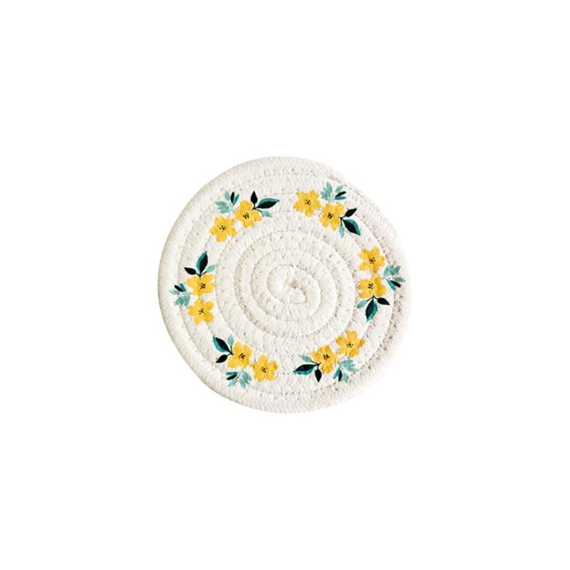 Cotton Coasters Pad Heat Protective Round Placemat Dishwasher Safe Surfaces Protectors for Hot Utensils Table top
