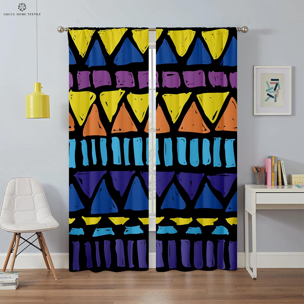 

Colorful Geometric Simple Blackout Drapes, Heat Insulation, Bedroom, Living Room, Kitchen, 2 PCs, Can Be Customized W100xH130(CM) folio&Grommet Top