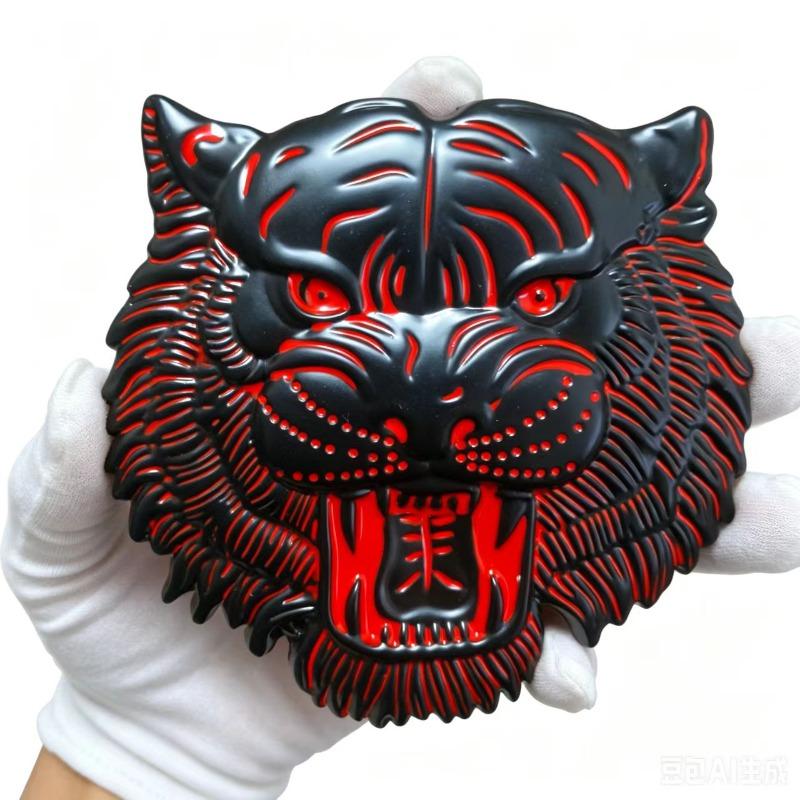

Bold tiger head car emblem 3D, three-dimensional metal mesh grille emblem, custom modification and decoration accessories Sticker червоний