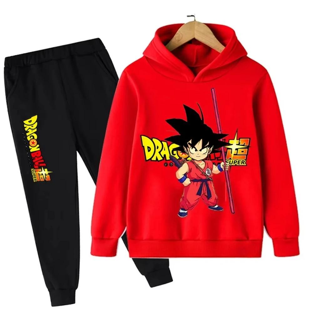 Jesień i Zima Nowy Anime Dragon Ball Wukong Komplet Bluz z Kapturem dla Chłopców Dziecięce Bluzy z Kapturem dla Dziewczynek Koszulki Sportowe dla Dzieci 3-12 lat
