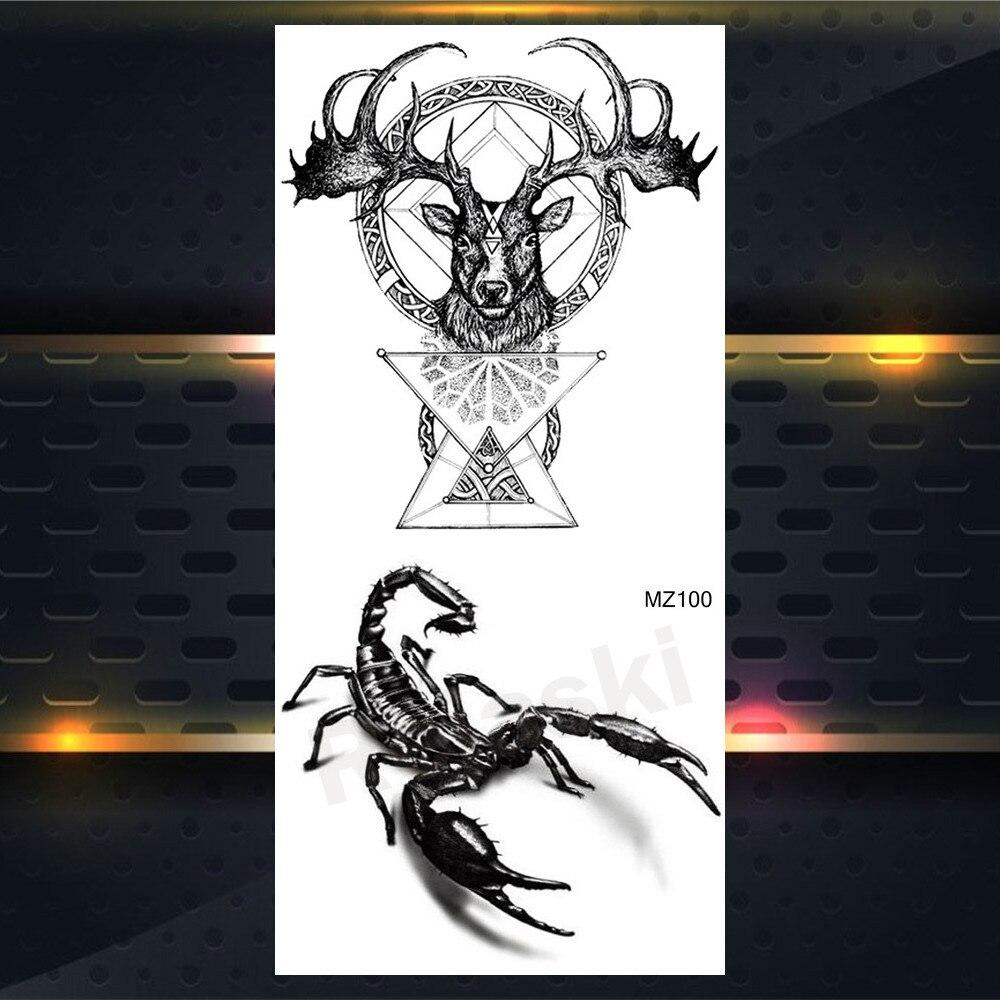 Adler Temporäre Tattoos für Männer Frauen Wolf Schwarz Tier Tattoo Tiger Wald Elch Geometrie Berg Fake Tatoo Skorpion Hände Arm