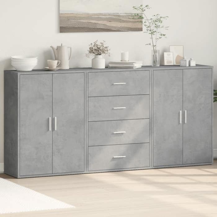 VidaXL Buffets 3 pcs gris béton 60x31x84 cm bois d'ingénierie, armoire de rangement, meuble d'entrée, meuble d'appoint, 3276577