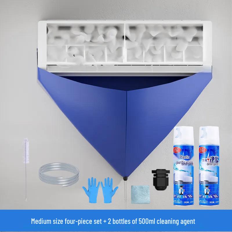 Air Conditioner Cleaning Kit: Water Collection Bag, Cover, Towel, Brush, Gloves & Pipe Protection - 4-in-1 Set.