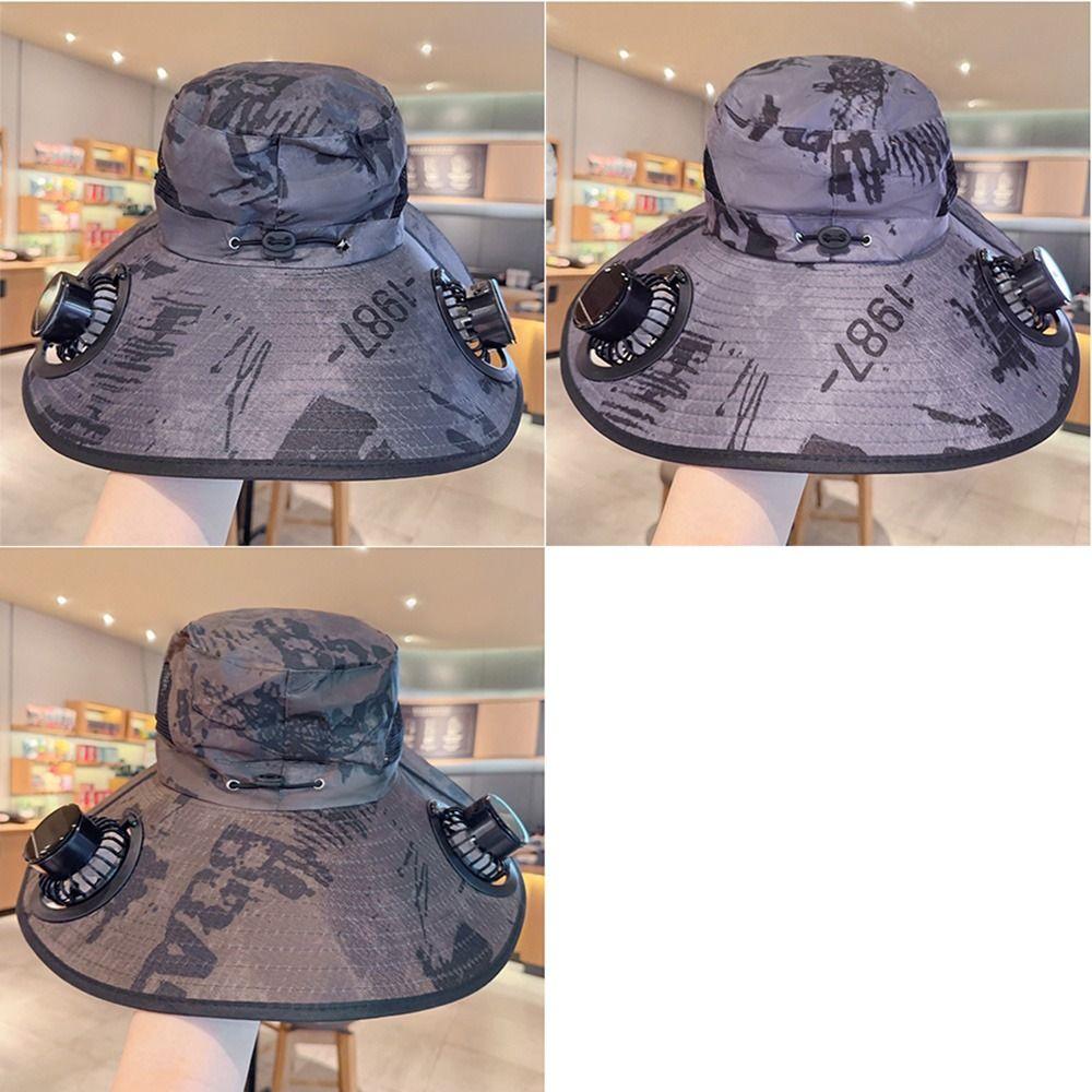 Adjustable Wide Brim Sun Cap UV Protection Sun Bucket Hat Sun Hat with Solar Fan Outdoor