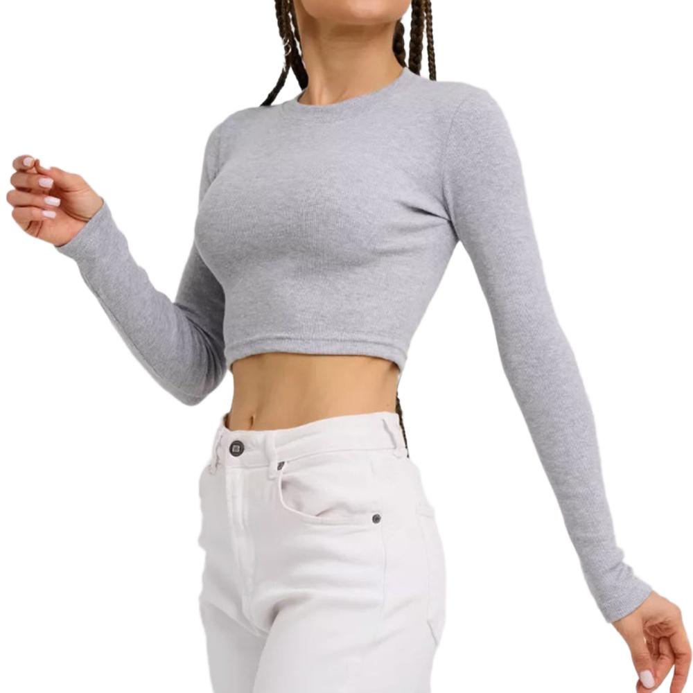 Women's Round Neck Long Sleeve Knit Ribbed Fitted Casual Basic Shirts