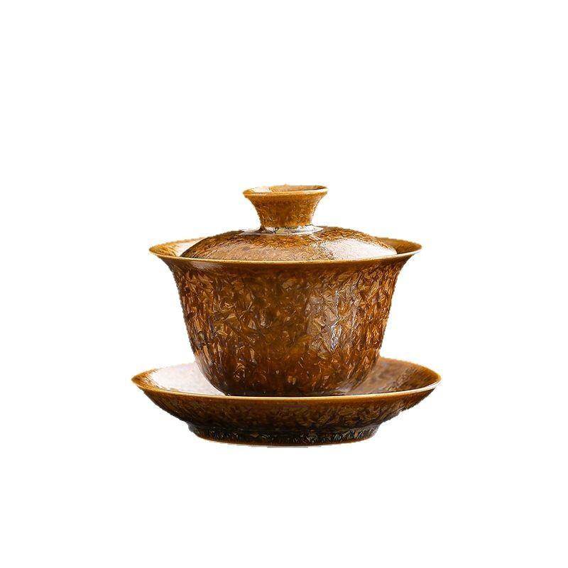 Gilt Jianzhan Oil Drop Sancai Cover Bowl Ceramic Retro Tea Bowl Tea Breaker Large Teacup Household Kung Fu Tea Set
