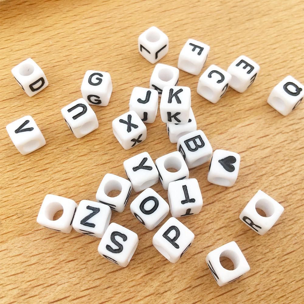 6x6mm Black Letter Beads On White Acrylic Squares for DIY Jewelry and Creative Accessories