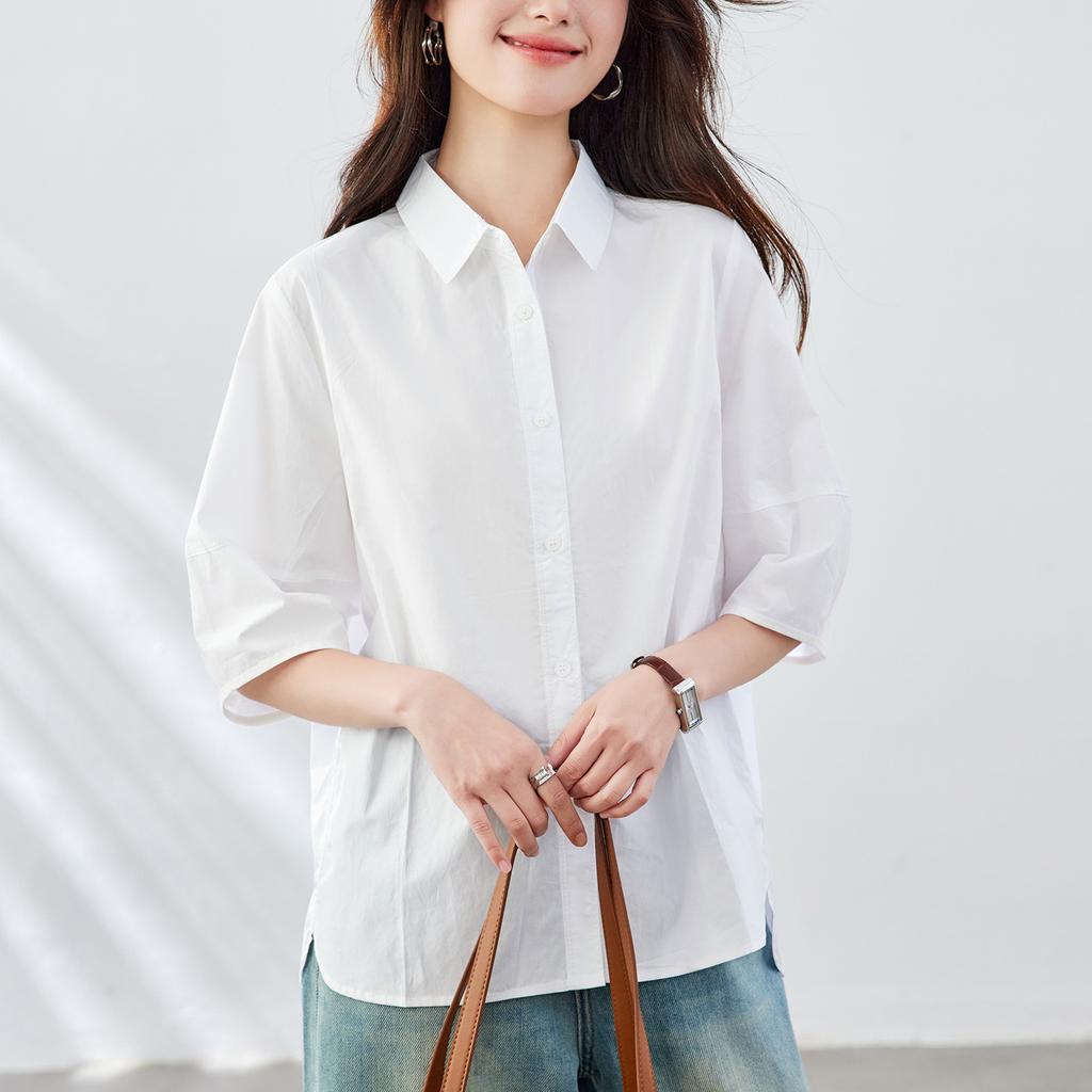 Pure Cotton White Shirt for Women Short-sleeved French Niche Design Top Loose Age-reducing High-end Korean Style Clothes