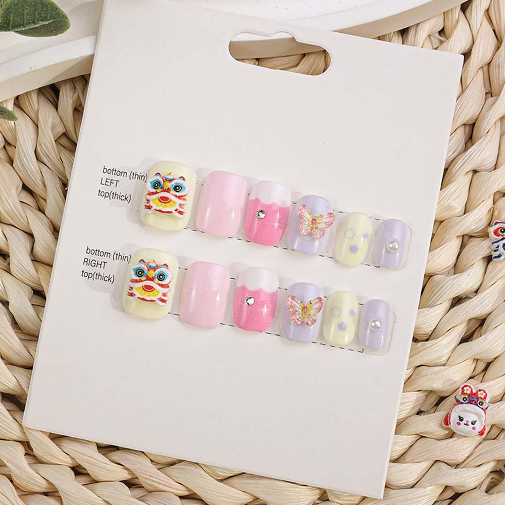 12Pcs/set Red Pink Color Kids Cartoon Fake Nails Kids Fake Nail Extension  DIY Nail Art