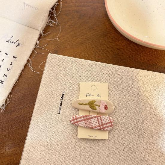1 Pair Hairpins Rounded Edges Metal Stable Grip Hand-Embroidered Flower Pattern Wide BB Clip Side Bang Hair Accessories