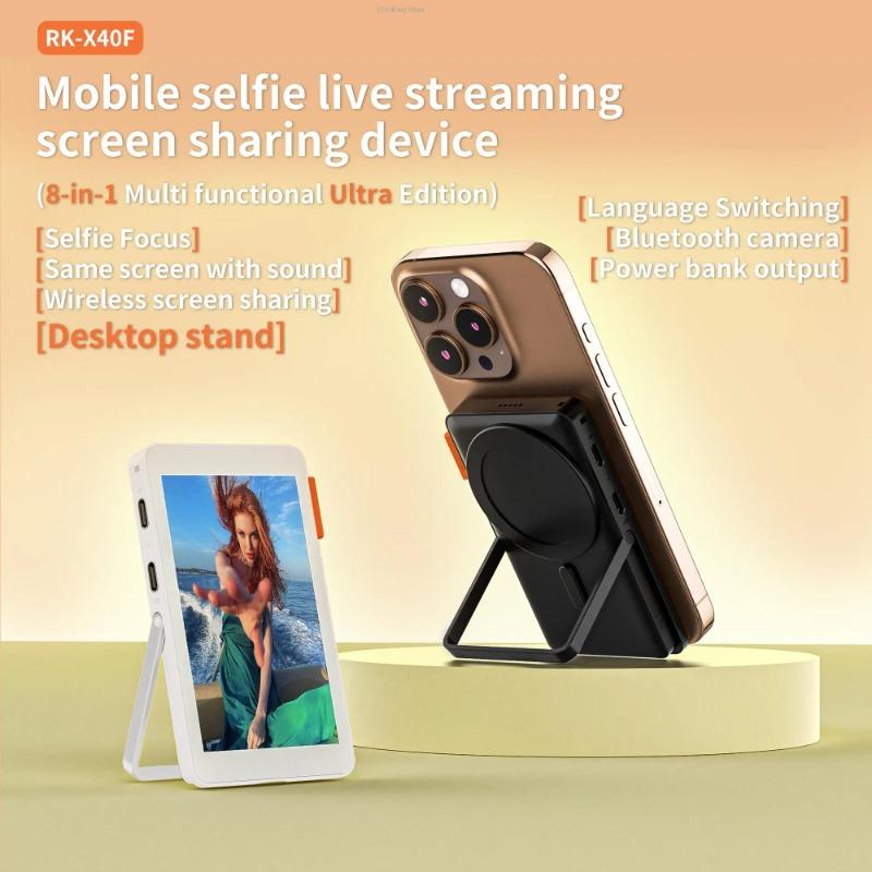 Ultra Magnetic Phone Selfie Monitor Screen for Mobile with Back Desktop Stand for Selfie Vlog Live Stream Photography RK-X40F