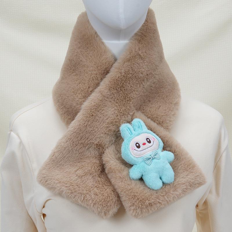2025 Autumn/Winter Cute Cartoon Plush Scarf: Faux Rabbit Neck Warmer for Girls