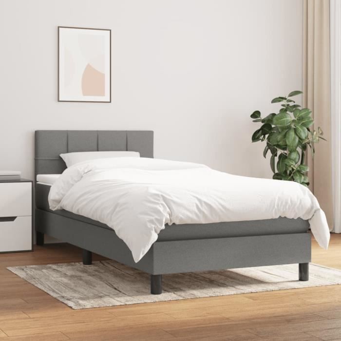 3140034 vidaXL Lit à sommier tapissier avec matelas Gris foncé 100x200cm Tissu