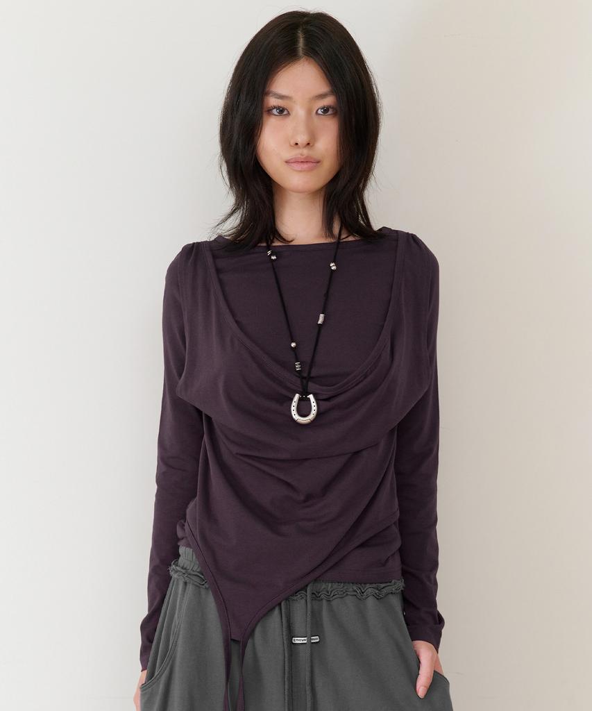 THEVINYLHOUSE Draped Layered Ls Tee(W) Purple