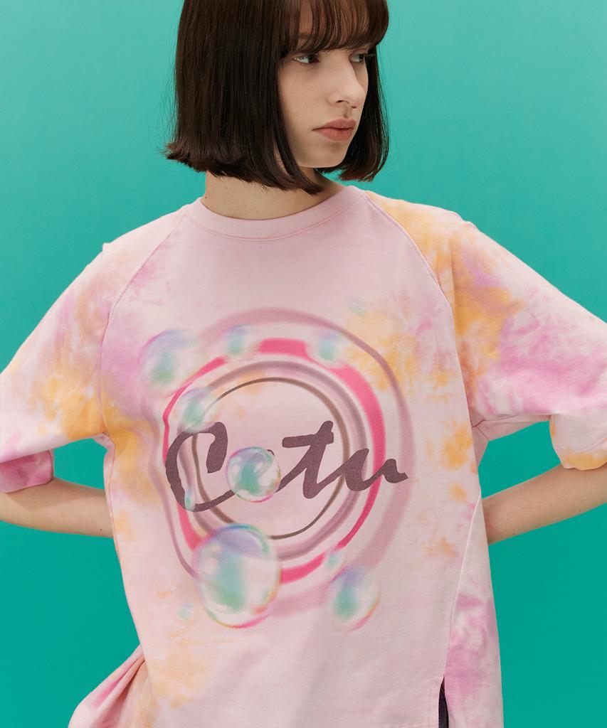 CETU Tie-Dye Logo Print T-Shirt Pink
