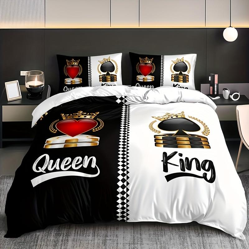 King Quen Crown Print Soft with Soft Fabric Duvet Cover Soft Breathable Beding for Al Seasons Includes 1 Soft Duvet Cover plus 2 Pilowcases