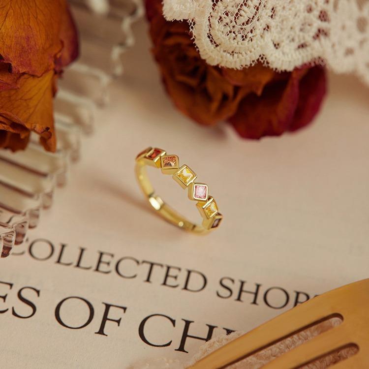 Copper Fashionable Chic Ring With Colorful Rhinestones For Women Unique Adjustable Design
