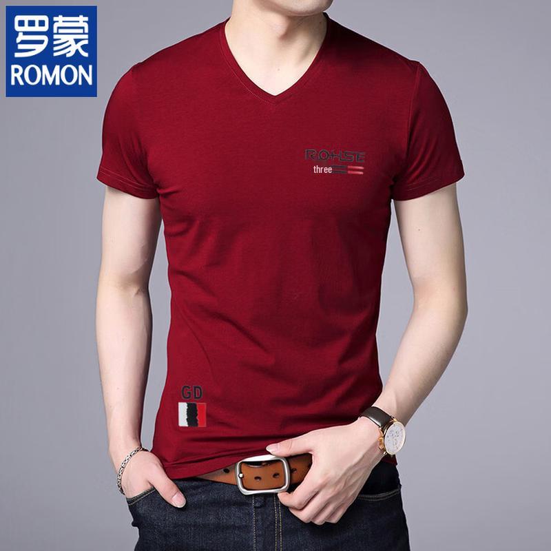 ROMON Men s V-Neck Slim Fit Printed Short Sleeve T-Shirt 4XL