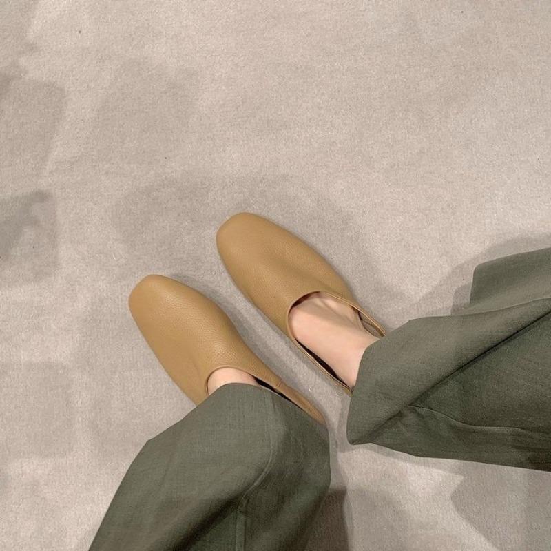 Fashion 2025 New Baotou Half Slippers Women Summer Outside Wear Square Toe Mid-mouth Soft Soft Slip Non-slip Slip-on Flat Shoes
