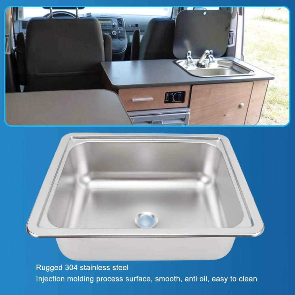RV 304 Stainless Steel Sink Polishing Square Kitchen Sink Hand Wash Basin with 40mm Sewer Outlet for Boat Caravan