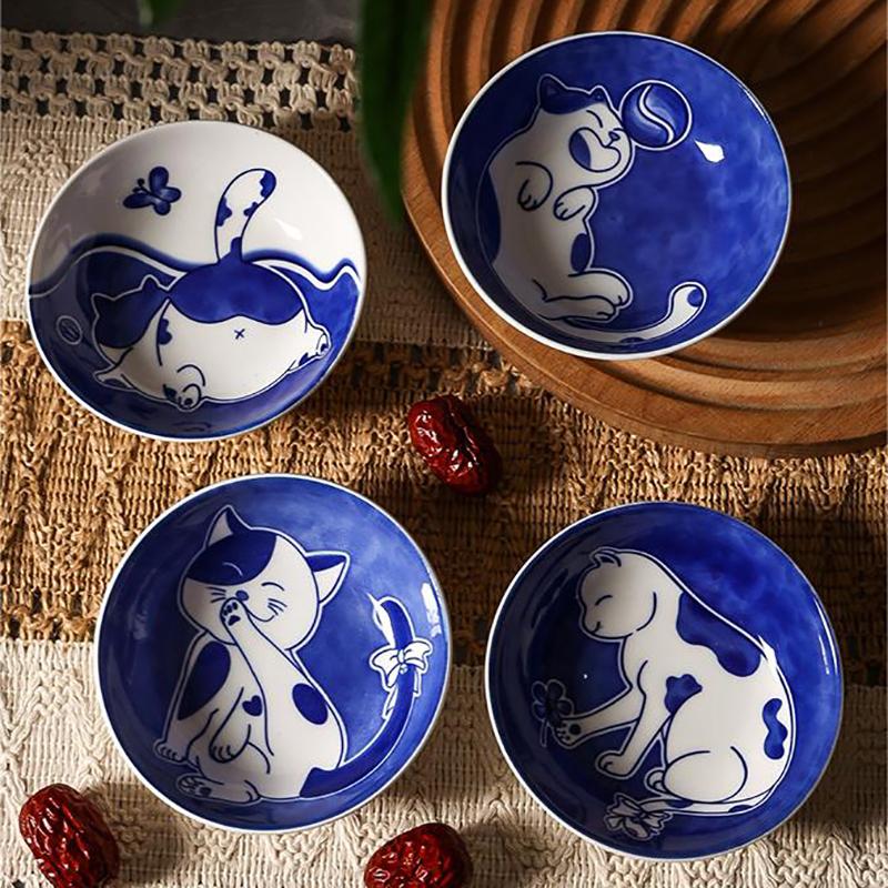 Ins Niedliche Niedliche Katze Geschmacksnapf Keramik Rund Gewürzschale Kinder Cartoon Kreatives Geschirr Essigschale Dip-Schale