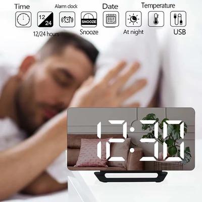 LED Digitální Budík Hodinky Zrcadlo Stolní Elektronické Stolní Hodiny USB Čas Buzení Funkce Odložení 3 Budíky