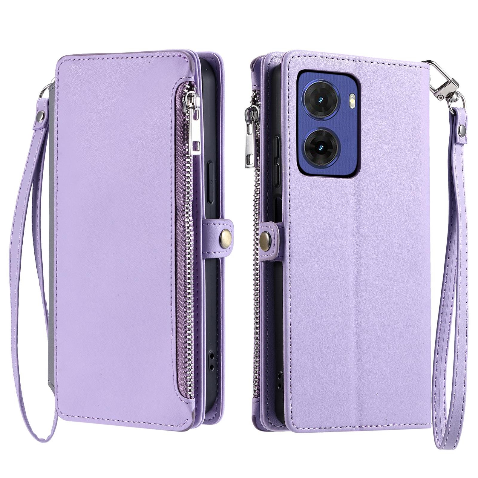 

015 Style For Motorola Moto G05 4G Case TPU+PU Leather Wallet Phone Cover with Straps Purple