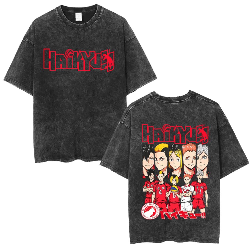 Washed Vintage Anime Haikyuu Kotaro Bokuto T-shirt Retro Manga Oversized T Shirts High Quality Cotton T-shirts Unisex