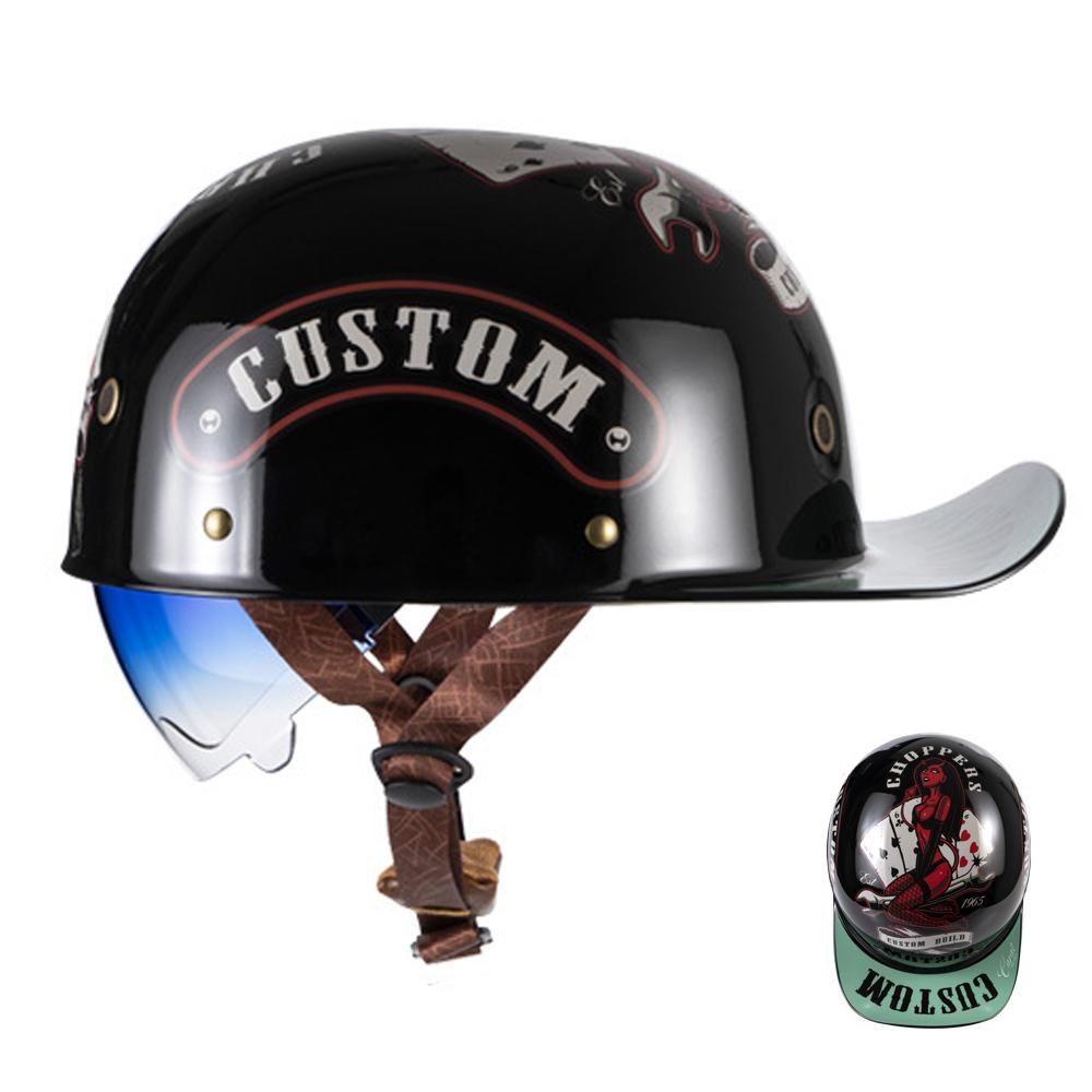 Motorcycle Helmet Street Retro Baseball Cap Moto Helmet With Blue Lenses Half Helmet Men Women Motorbike ECE DOT Approved