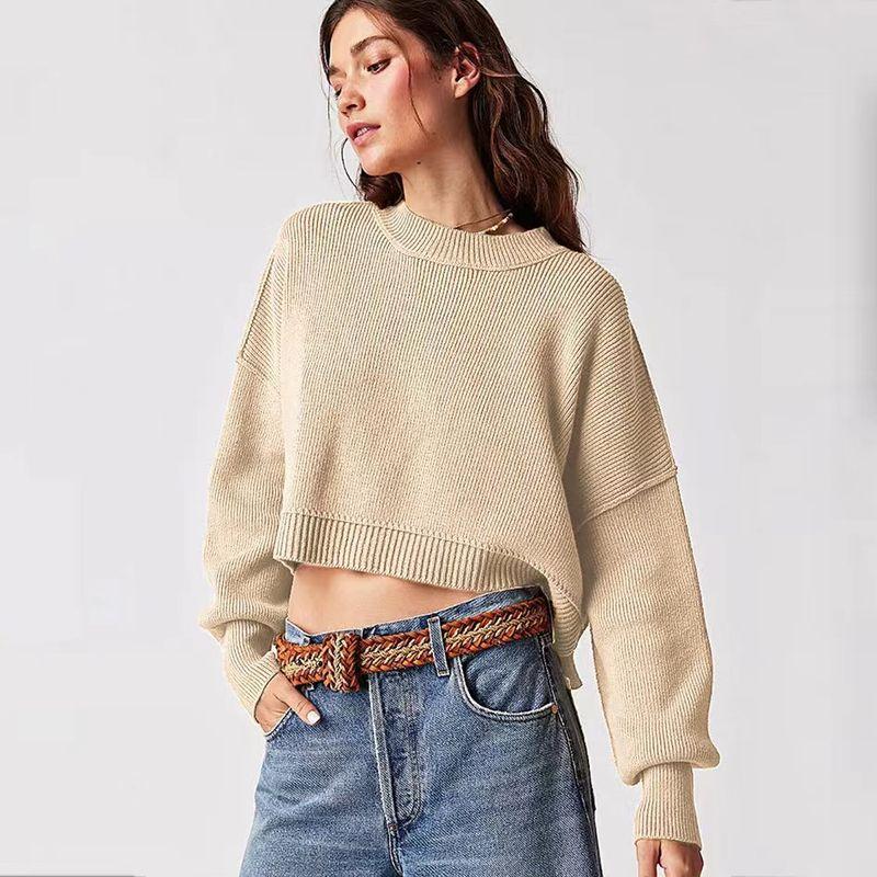 European and American Fashion Round Neck Loose Pullover Knit Sweater Round Neck Neck Loose Knit Sweater