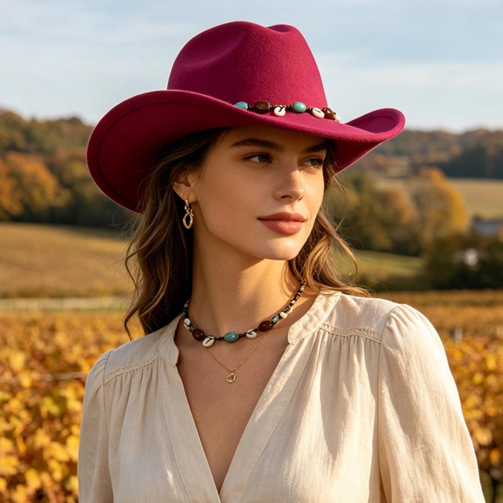 Woolen Western Cowboy Hat Fedora Hat Top Hat Fashion Jazz Hat  Ladies