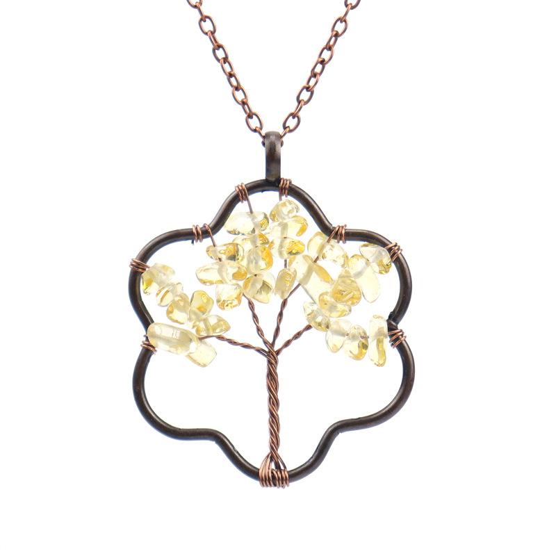 Vintage Winding Flower Tree Of Life Necklace Gravel Crystal Pendant N71 цитриновый