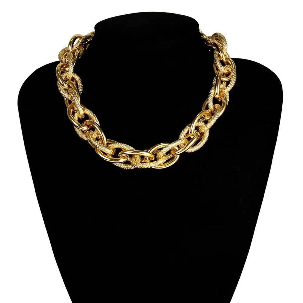 IngeSight.Z Punk Hip Hop Gold Color Choker Necklace Women Statement Fashion Necklaces Gothic Cuban Chunky Chain Charm Necklace
