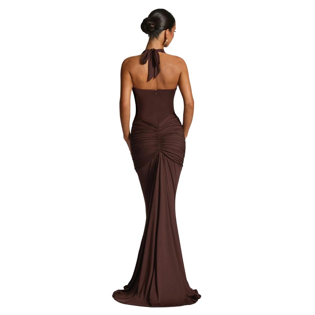 Damska Elegancka Seksowna Sukienka z Głęboko Wyciętym Dekoltem V i Odkrytymi Plecami, Marszczona