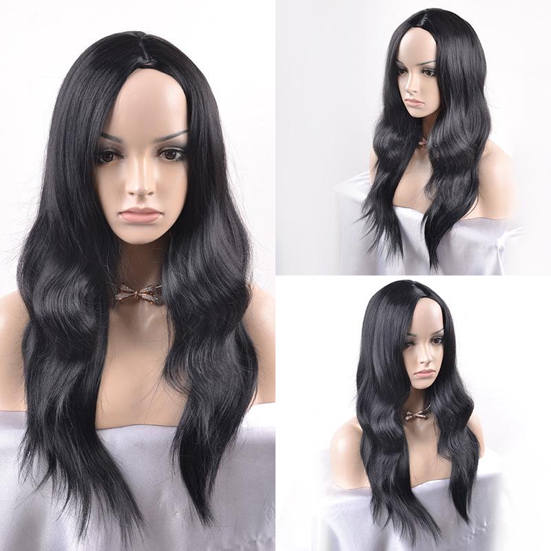 

Модные длинные вьющиеся волосы из высокотемпературного шелка Wish Bobo Head с челкой средней длины, натуральные женские стройные длинные парики для лица чёрный