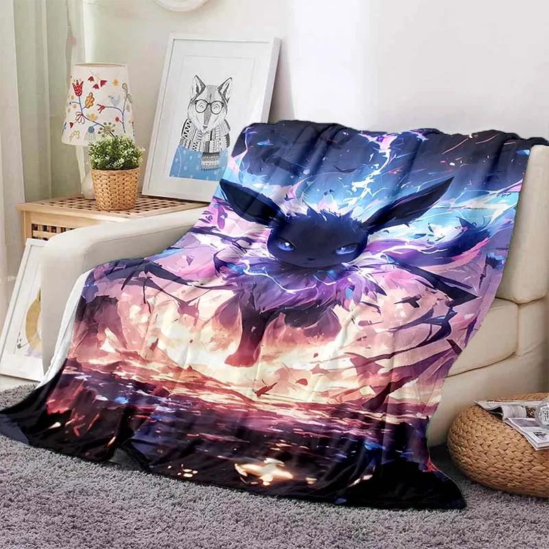 Cartoon Warme Weiche Pokémon Evoli Decke Flauschige Sofa karierte Plüsch Tagesdecke Winter Vier Jahreszeiten Überwurfdecke für Sofa Bett
