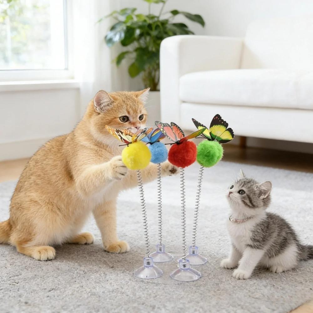 Cat Spring Ball Toys with Suction Cups and Butterfly Design, Available in Packs of Durable and Self-Entertainment Cat Toys
