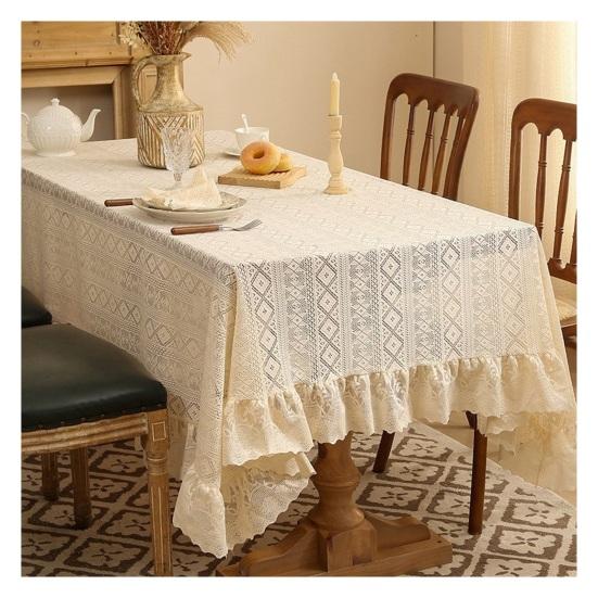 Stary obrus z koronkowymi falbankami Rustykalny haftowany na urodziny, wesele, bufet Tkanina Obrus Zmywalny Francuska Dekoracja Imprezowa Jadalnia