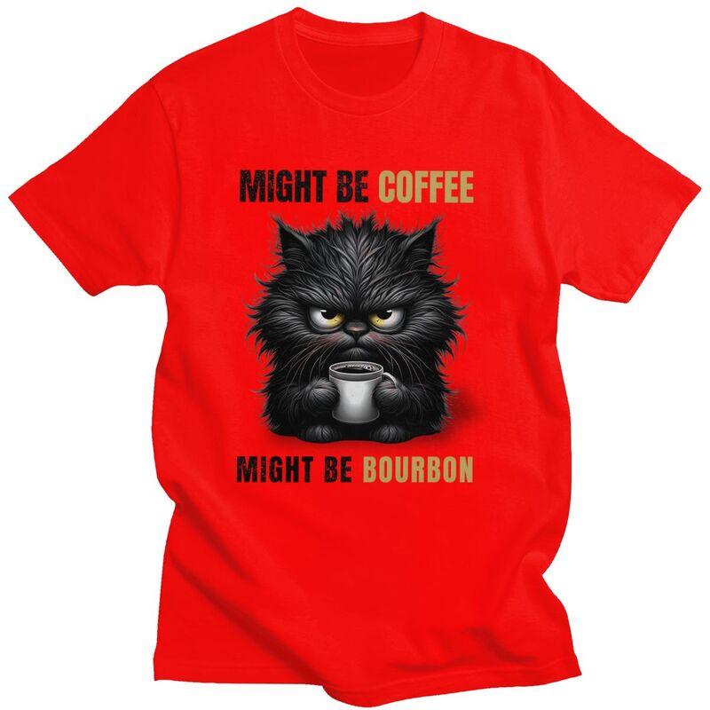 Might Be Coffee Might Be Bourbon Coffee Cat Lover T Shirt ShortSleeve Tshirt Graphic Tee Tops  Cotton Loose Oversized Clothes S