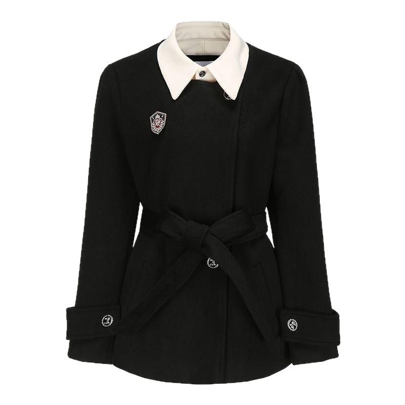 Petite Waist-Cinching College Style Two-Piece Black Suit Jacket Set for Autumn/Winter
