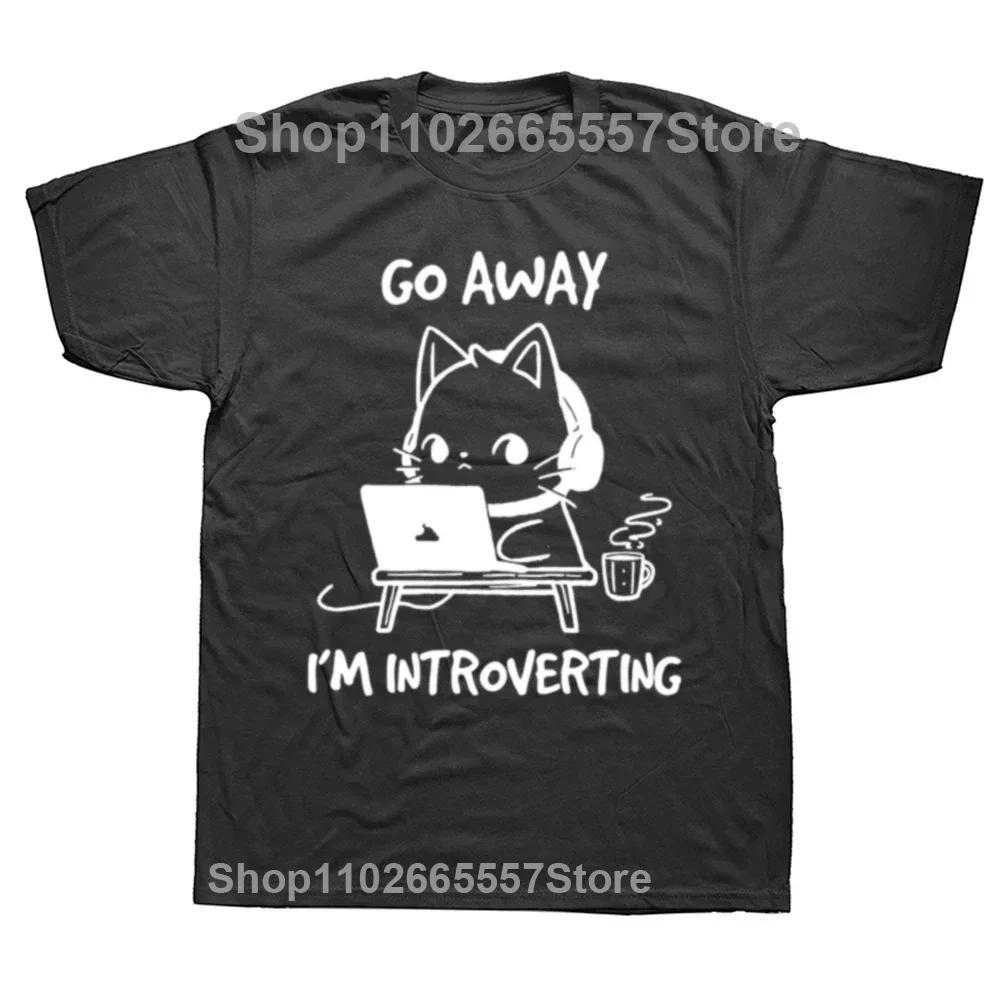 Introverted But Willing To Discuss Cats T Shirt Vintage Funny Design Tshirts 100 Cotton Novelty Tshirt Gift Cat Animal Lovers
