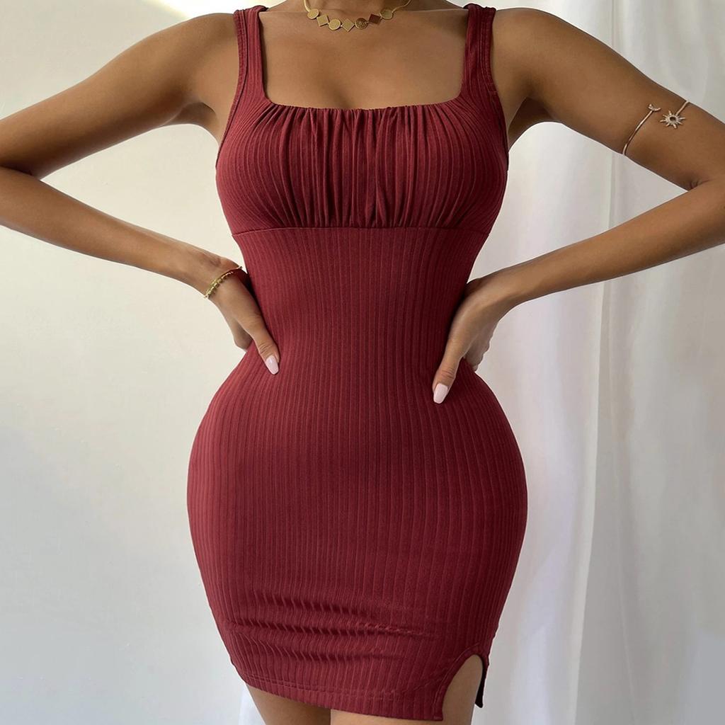 European and American Women's Clothing Spring and Summer New Sexy Split-end Slim-fit Temperament Suspender Knitted Dress Hip Skirt