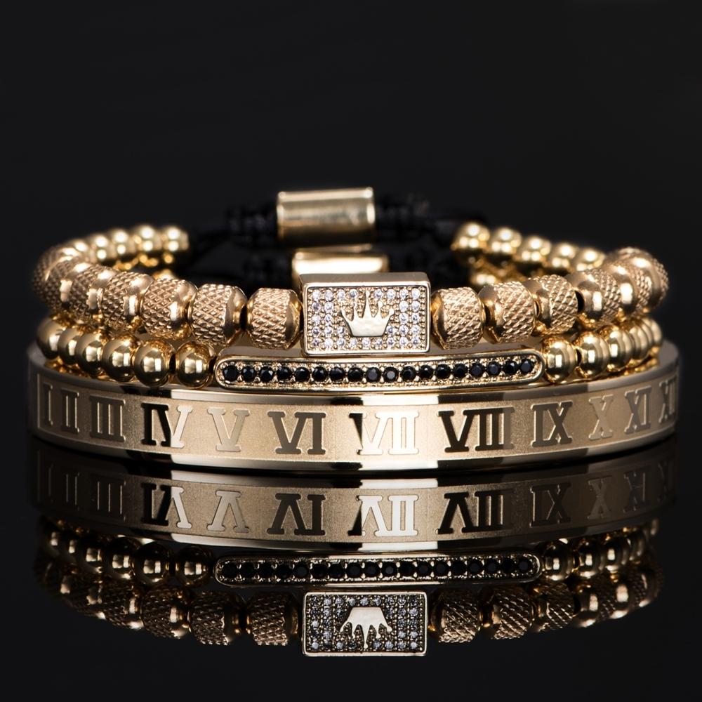 Luxury Royal King Crown Men Bracelets Roman Numeral Bracelet Unique Design Braided Adjustable Bangle Pulseira