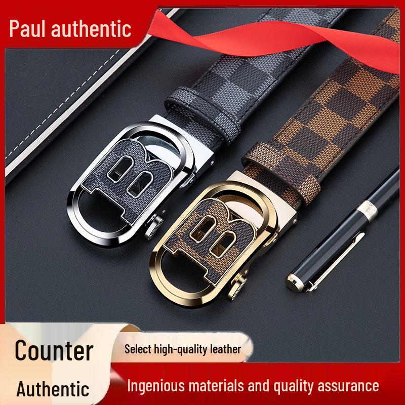 Cinturón de Cuero con Hebilla Automática Paul Counter para Hombre - Estilo de Moda Versátil.