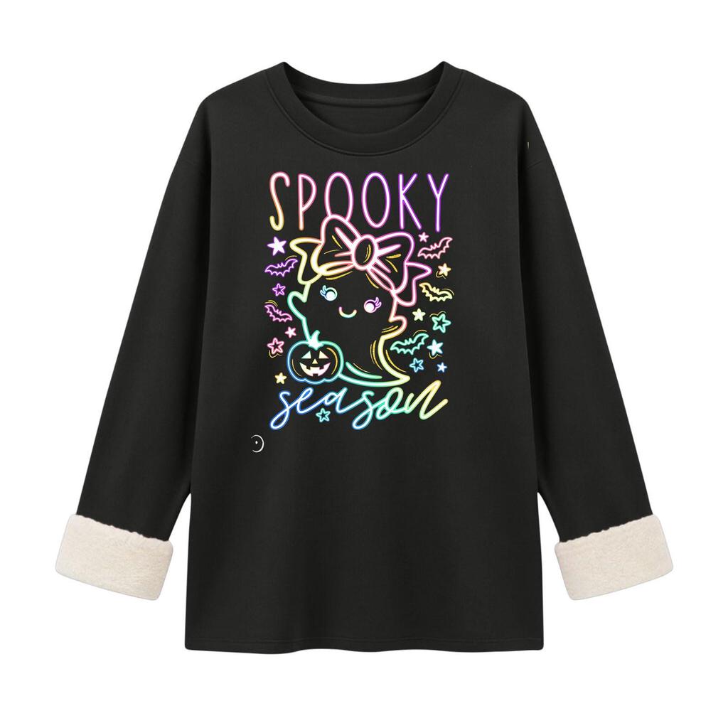 Women's Lined Long Sleeve Round Neck Halloween Sweatshirt Winter Casual Top