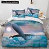 3D Airplane King Queen Duvet Cover Pink Airliner Bedding Set for Adults Sky Sea Natural Landscape 2/3pcs Polyester Quilt Cover
