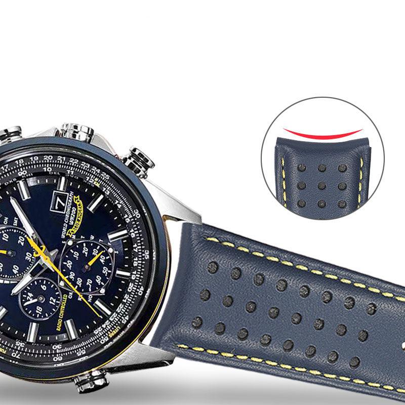 Cowhide Watch Strap For CITIZEN Blue Angel Radio Wave Watch Band AT8020-54L/8020-03L/JY8078 Curved End Yellow 22 23mm Bracelet