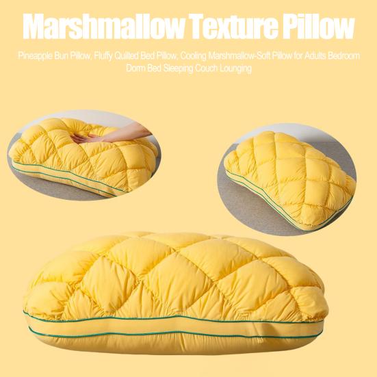 Yousheng Pineapple Bun Pillow, Fluffy Quilted Bed Pillow, Cooling Marshmallow-Soft Pillow for Adults Bedroom Dorm Bed Sleeping