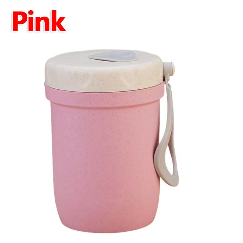 Wheat Straw Soup Cup Heart Shaped Lid with Handle Portable Breakfast Cup for Student Office Home Use BPA Free