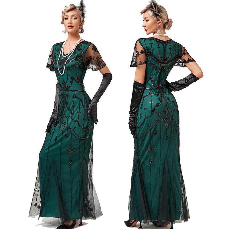 Gatsby-Inspired 1920s Sequin Evening Gown XXL зелёный